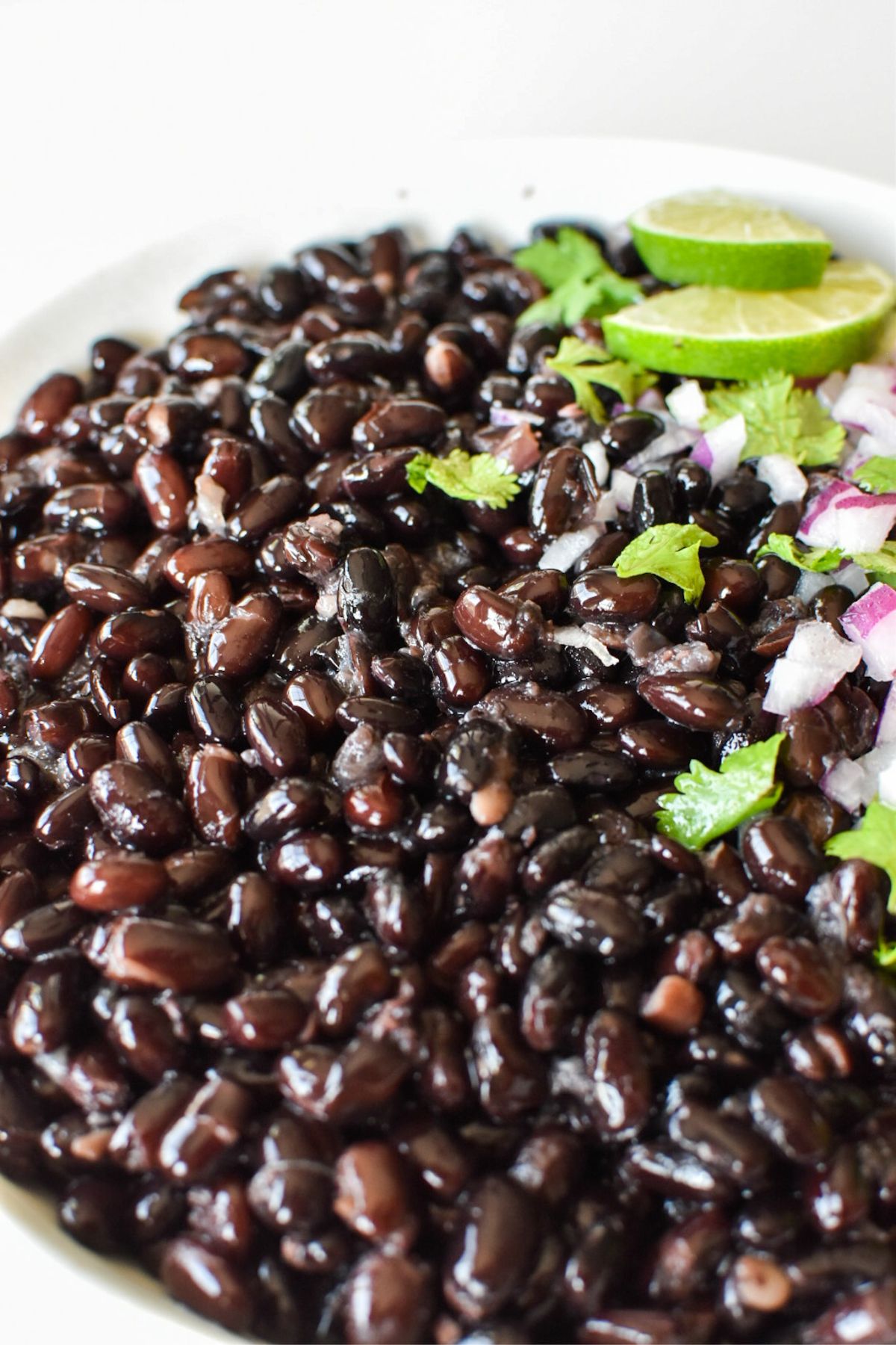 Black beans with fresh cilantro, red onion, and limes.
