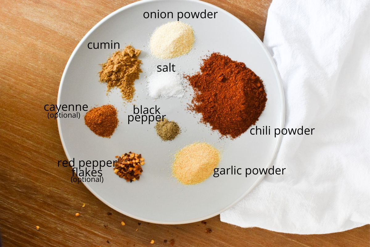 The ingredients to to make chili seasoning mix.