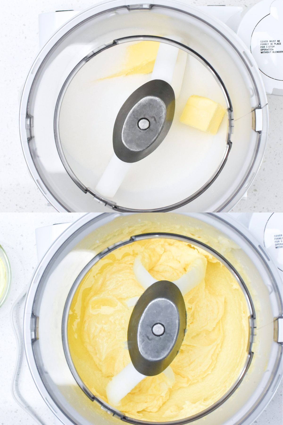 Butter and sugar being added to a mixer for cake batter.
