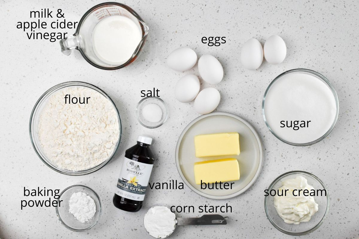 The ingredients to make vanilla cake for strawberry crumble cake.